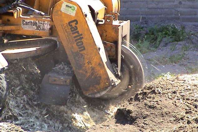 frezen van stronken met een stobbefrees uitvrezen van gateinde